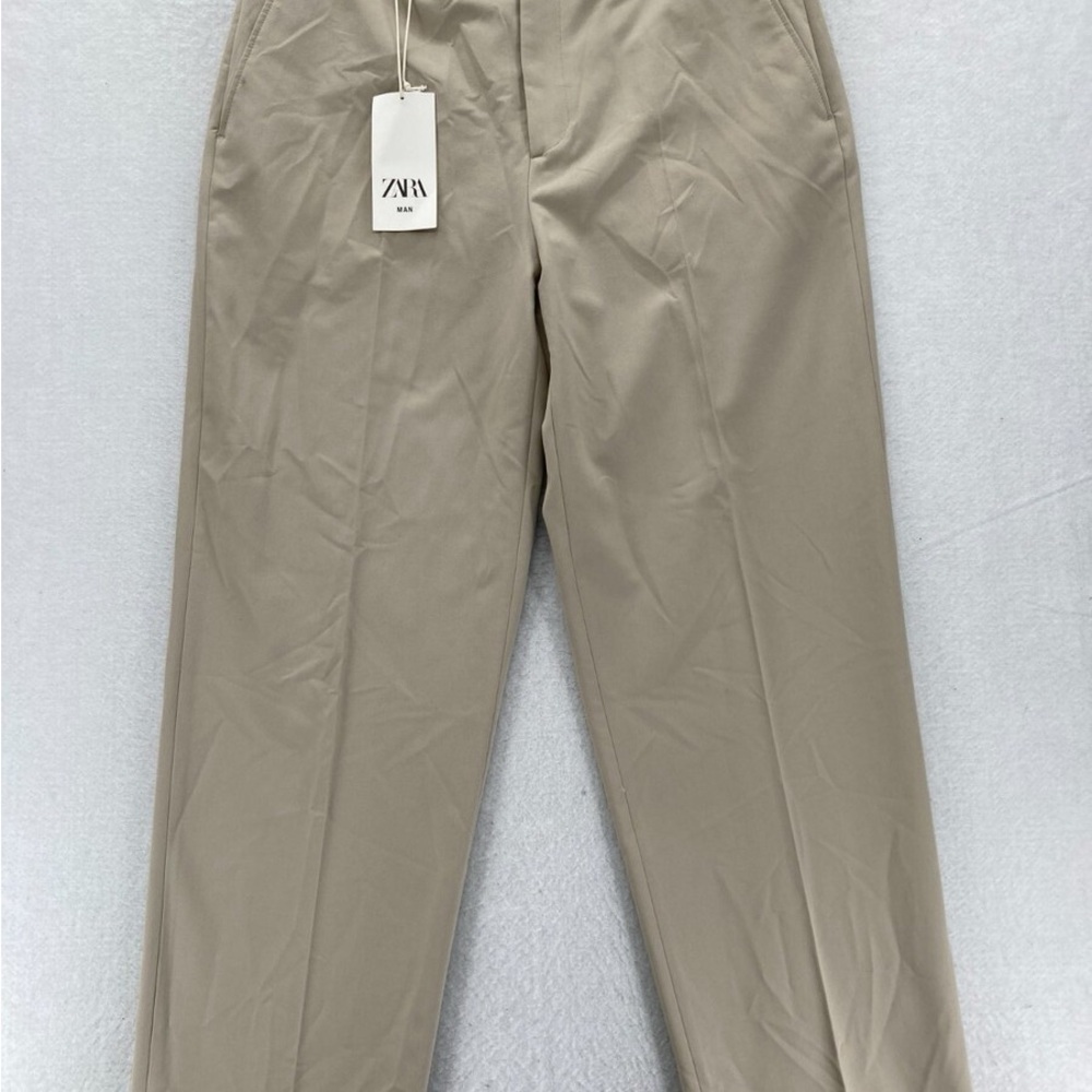 Zara Men's Khaki Straight-Leg Chinos